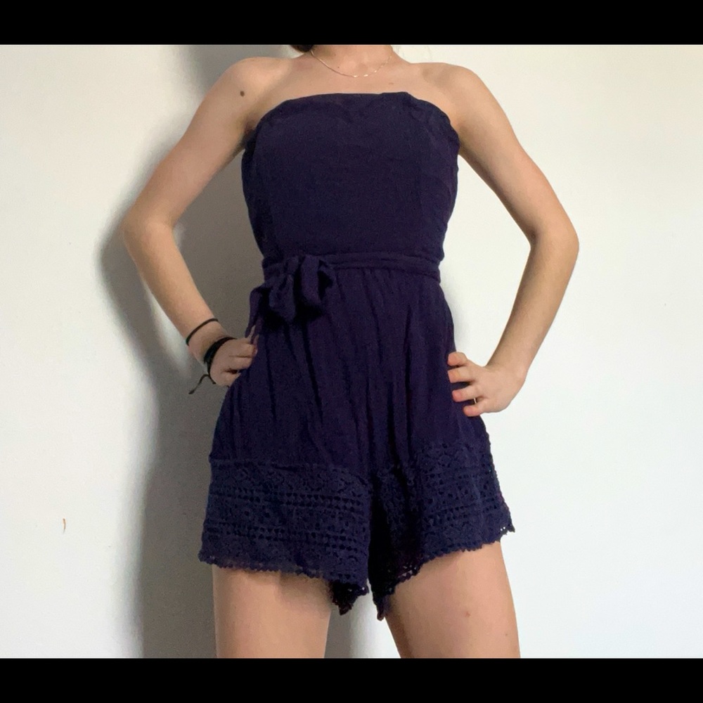 Strapless navy blue romper. Size M